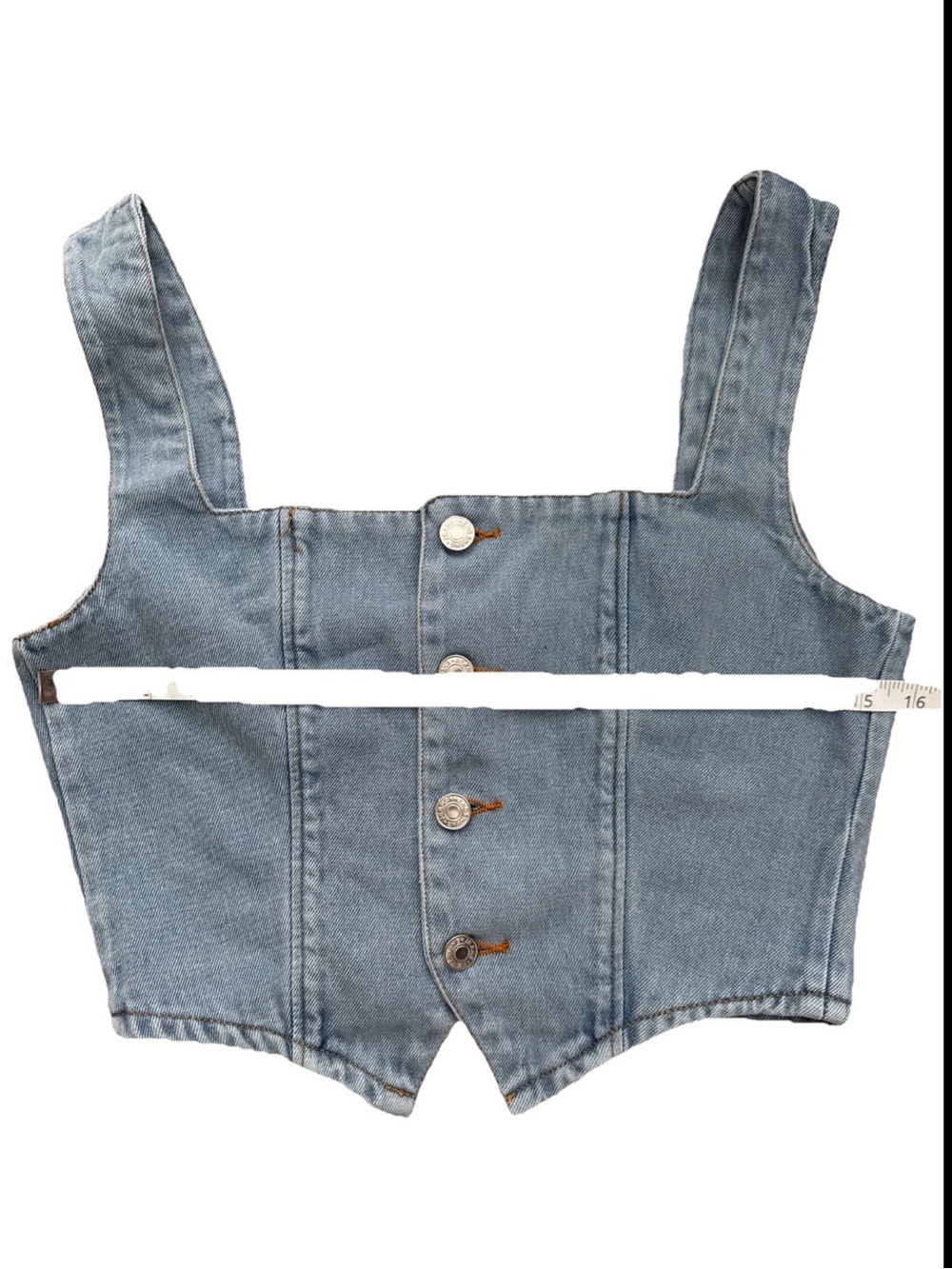 Smocked Denim Crop Top in Light Blue